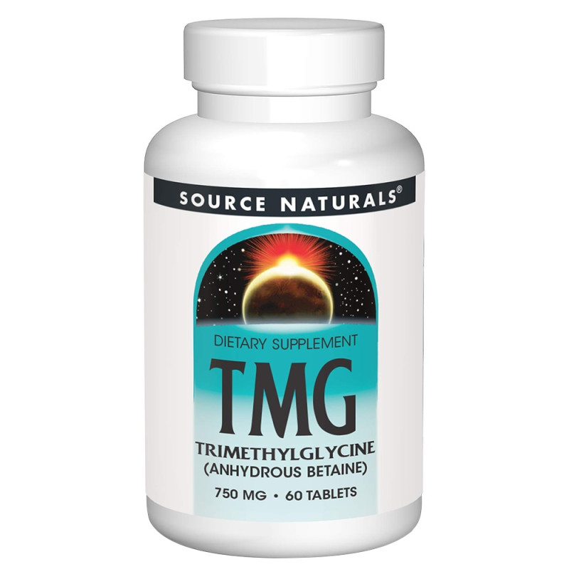 Триметилглицин, ТМГ, TMG, 750 мг, Source Naturals, 60 таблеток