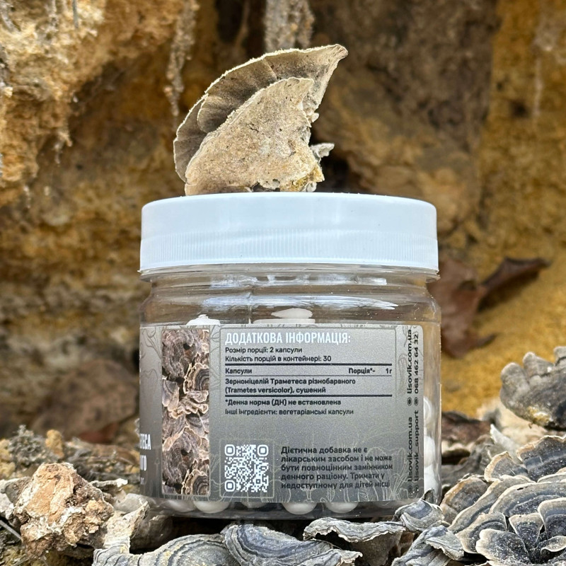 Мицелий Траметеса разноцветного, "Лесовик", 60 капсул по 0.5 г