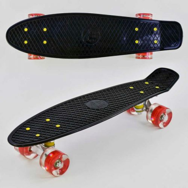 Скейт, Пенни борд "Best Board", ЧЕРНЫЙ, доска = 55см, колеса PU со светом, диаметр 6 см