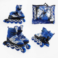 Ролики (розмір 29-33; колір – СИНІЙ; колеса PU, устілка 18-20 см, ПЕРЕДНЄ КОЛЕСО СВІТЛО, d – 6.5 см) в сумці