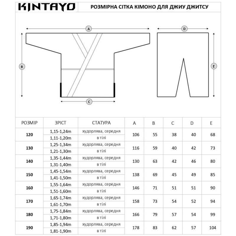 Кімоно для джиу - джитсу біле, TM "Kintayo", 130 зріст, щільність 350 гр/м.кв.