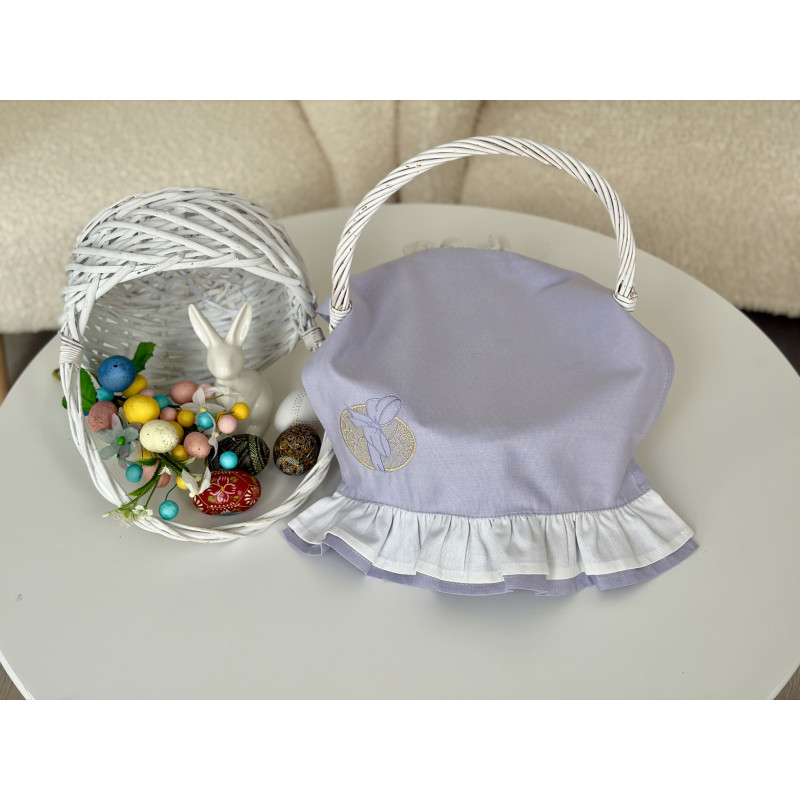 Рушничок у великодній кошик бузковий з білою рюшею PURPLE EASTER C08-RKV