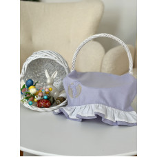 Рушничок у великодній кошик бузковий з білою рюшею PURPLE EASTER C08-RKV