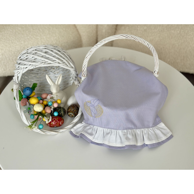 Рушничок у великодній кошик бузковий з білою рюшею PURPLE EASTER C08-RKV