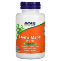 Ежовик гребенчатый, Lion's Mane, Now Foods, 60 растительных капсул (500 мг в капсуле)