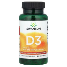 Витамин D3, Vitamin D3, Swanson, высокоэффективный, 5000 МЕ (125 мкг), 250 гелевых капсул