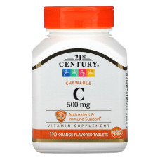 Витамин С, Chewable Vitamin C, 21st Century, жевательный, со вкусом апельсина, 500 мг, 110 таблеток