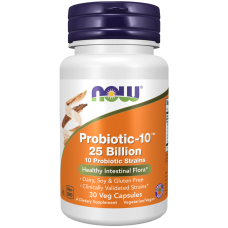 Пробіотик-10, Probiotic, Now Foods, 25 млрд КУО, з 10 пробіотичними штамами, без молочних продуктів, сої та глютена, 30 капсул
