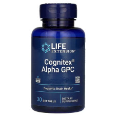 Улучшение работы мозга, Cognitex Alpha GPC, Life Extension, 30 гелевых капсул