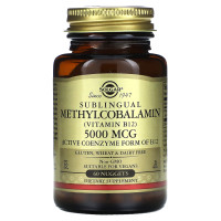 Витамин В12 (метилкобаламин), Methylcobalamin (Vitamin B12), Solgar, сублингвальный, 5000 мкг, 60 таблеток