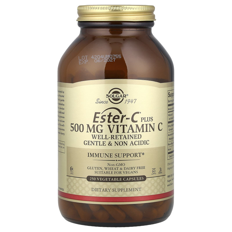 Витамин С плюс, Ester-C, Plus Vitamin C, Solgar, 500 мг, 250 растительных капсул