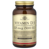 Вітамін D3 (холекальциферол), Vitamin D3, Solgar, 125 мкг (5000 МО), 240 вегетаріанських капсул