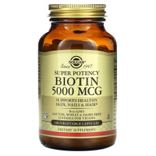 Біотин, Biotin, Solgar, 5000 мкг, 100 рослинних капсул
