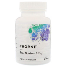 Мультивитамины без железа, Basic Nutrients 2/Day, Thorne, сертифицировано NSF, 60 капсул