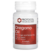 Масло орегано с маслами имбиря и фенхеля, Oregano Oil, Protocol for Life Balance, 90 гелевых капсул