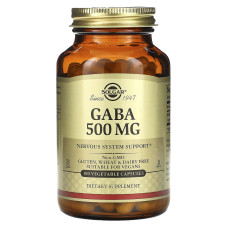 ГАМК, Гамма-аміномасляна кислота (GABA), Solgar, 500 мг, 100 капсул