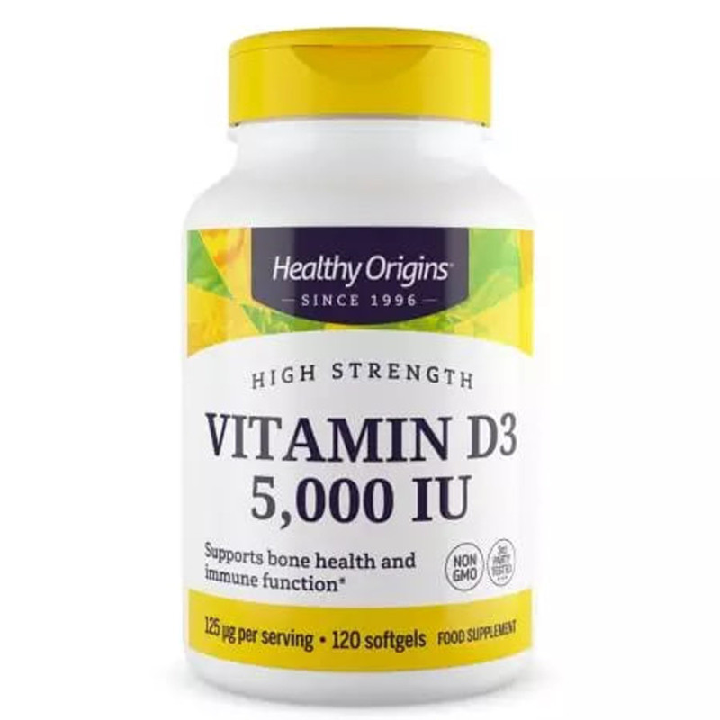 Витамин D3 в масле МСТ, Vitamin D3 in MCT Oil, Healthy Origins, 5000 МЕ, 120 гелевых капсул