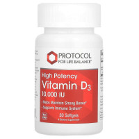 Вітамін D3, Vitamin D3, Protocol for Life Balance, висока ефективність, 10 000 МО, 30 гелевих капсул