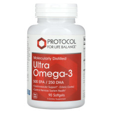 Омега-3 Ультра, Ultra Omega-3, Protocol for Life Balance, молекулярно-дистильована, 500 ЕПК/250 ДГК, 90 гелевих капсул