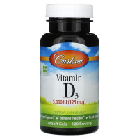 Витамин D-3, Vitamin D3, Carlson, 125 мг (5000 МЕ), 120 гелевых капсул
