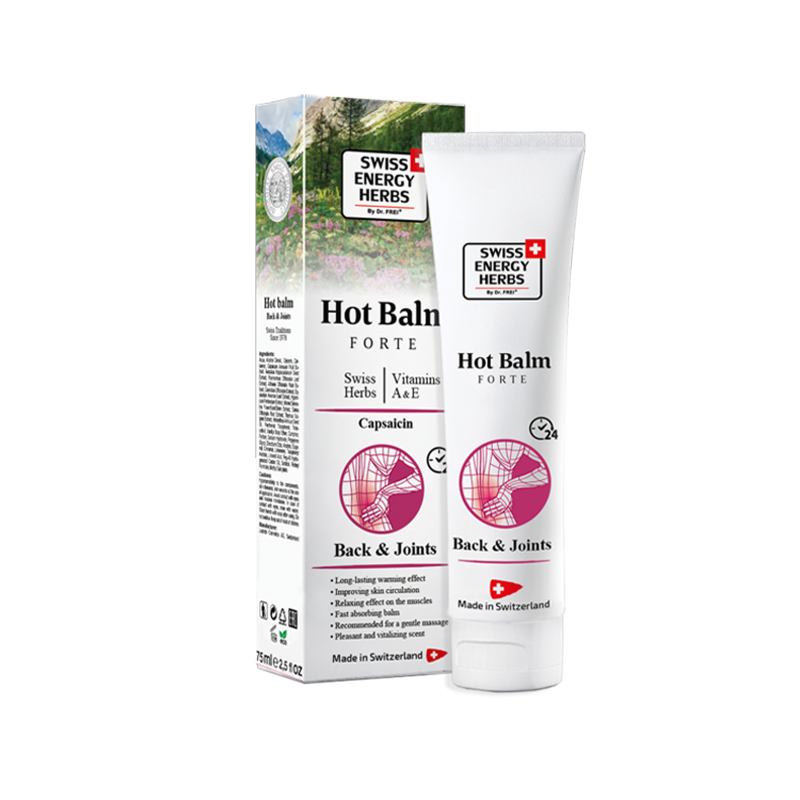 Бальзам согревающий, Herbs Hot Balm Forte Back & Joints, Swiss Energy, швейцарские травы, витамины, капсаицин, 75 мл