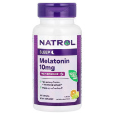 Мелатонін, Melatonin, Natrol, швидкорозчинний, максимальна сила, цитрусовий, 10 мг, 60 таблеток для розсмоктування