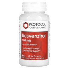 Ресвератрол, Resveratrol, Protocol for Life Balance, 200 мг, 60 веганських капсул