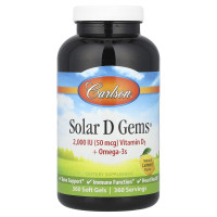 Витамин D3 + Омега-3, Solar D Gems, Carlson, вкус лимона, 360 гелевых капсул