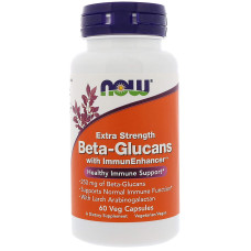 Бета-глюканы, Beta-Glucans, Now Foods, для иммунитета, дополнительная сила, 250 мг, 60 вегетарианских капсул