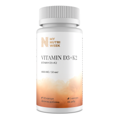 Витамин D3+К2, Vitamin D3+K2, My Nutri Week, 4000 МЕ/50 мкг, 120 капсул
