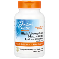 Магний лизинат-глицинат, High Absorption Magnesium, Doctor's Best, 100% хелатный, 105 мг, 120 вегетарианских капсул (52.5 мг в капсуле)