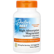 Магний лизинат-глицинат, High Absorption Magnesium, Doctor's Best, 100% хелатный, 105 мг, 120 вегетарианских капсул (52.5 мг в капсуле)