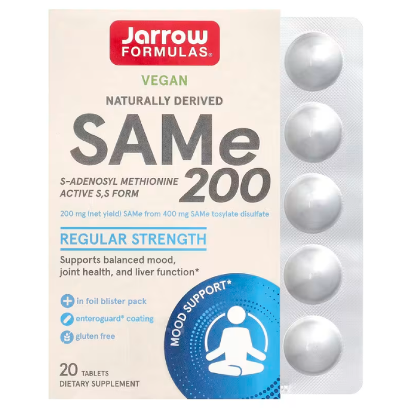 Аденозилметионин, Sam-e (S-Adenosyl-L-Methionine), Jarrow Formulas, 200 мг, 20 таблеток, покрытых кишечнорастворимой оболочкой