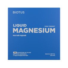 Магній рідкий, Magnesium Liquid, Biotus, смак вишні, з підсолоджувачем, 10 флаконів по 20 мл кожен