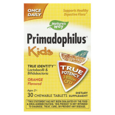 Пробіотики для дітей, Primadophilus, Nature's Way, для дітей від 2 років, зі смаком апельсина, 3 млрд КУО, 30 жувальних таблеток