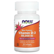 Витамин D3, Vitamin D-3, Now Foods, 50000 МЕ, максимальная эффективность, 50 гелевых капсул