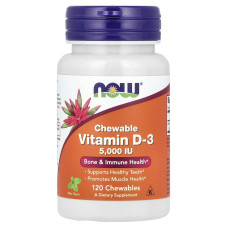 Витамин D-3, Vitamin D-3, Now Foods, вкус мяты, 5000 МЕ, 120 жевательных таблеток