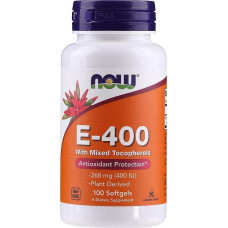 Витамин Е, E-400, Now Foods, со смешанными токоферолами, 268 мг (400 МЕ), 100 гелевых капсул