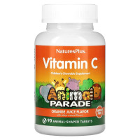 Витамин С жевательный, Vitamin C, Nature's Plus, Animal Parade, апельсиновый вкус, без сахара, 90 таблеток в форме животных