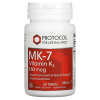 MK-7 Вітамін K2, MK-7 Vitamin K2, Protocol for Life Balance, 160 мкг, 60 таблеток
