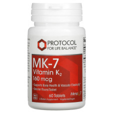 MK-7 Витамин K2, Vitamin K2, Protocol for Life Balance, 160 мкг, 60 таблеток