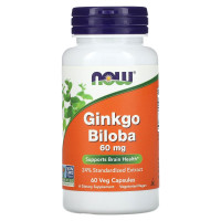 Гинкго Билоба, Ginkgo Biloba, NOW Foods, 60 мг, 60 вегетарианских капсул