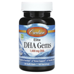 Докозагексаєнова кислота (ДГК), Elite DHA Gems, Carlson, 1000 мг, 30 гелевих капсул