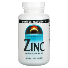 Цинк хелат, Zinc, Source Naturals, 50 мг, 250 таблеток