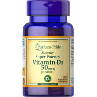 Вітамін D3, Vitamin D3, Puritan's Pride, 2000 МО, 100 гелевих капсул