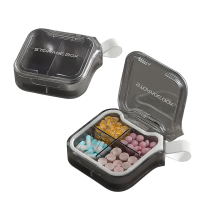 Органайзер для таблеток с 4 отделениям, 4 Case Pill Organizer Pill Box & Travel Pill Case, MEMOSAN, дымчатый