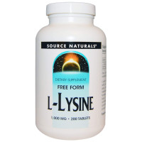 Лизин, L-Lysine, Source Naturals, 1000 мг, 200 таблеток