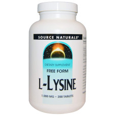 Лизин, L-Lysine, Source Naturals, 1000 мг, 200 таблеток