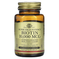 Биотин, Biotin, Super High Potency, Solgar, сверхвысокая эффективность, 10000 мкг, 60 капсул