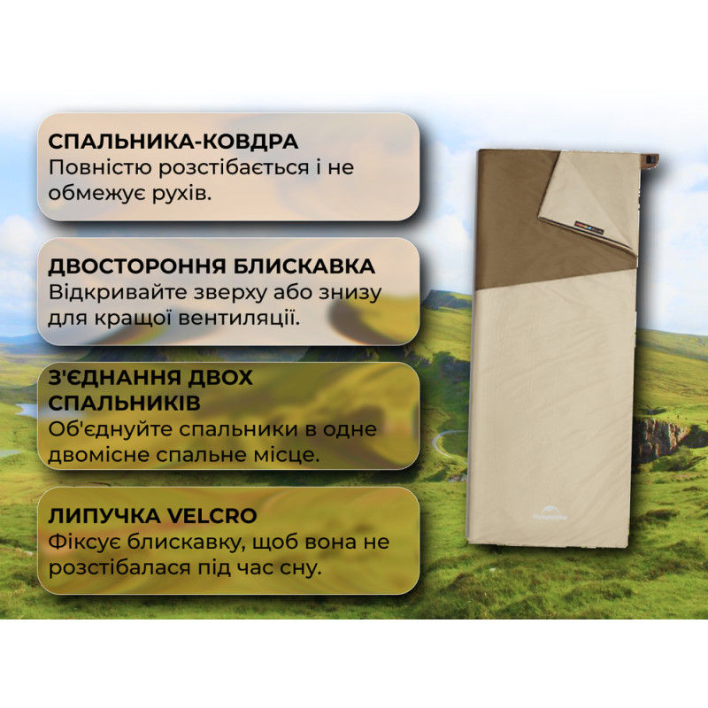 Спальник надлегкий Naturehike Sunny Day PL01 LW180 CNK2550WS026, (15°C), p-p regular, коричневий